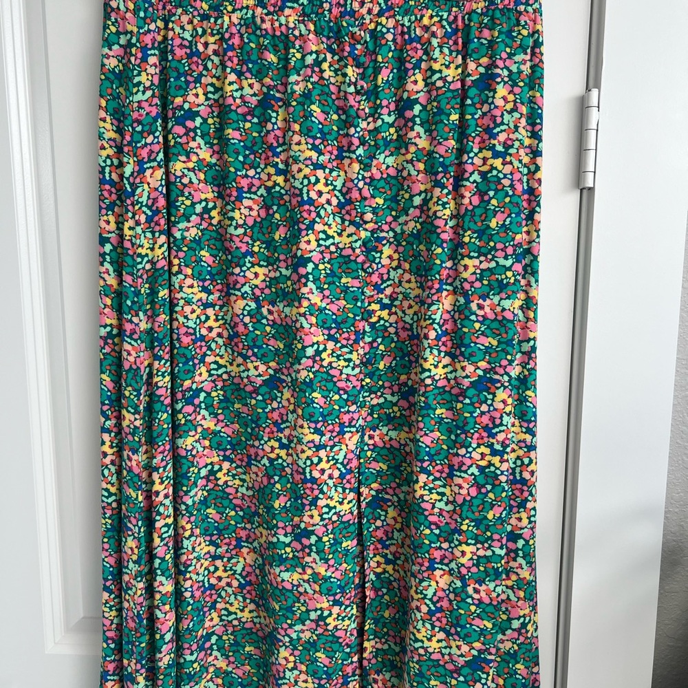 LOFT Colorful Floral Midi A Line Skirt with Split